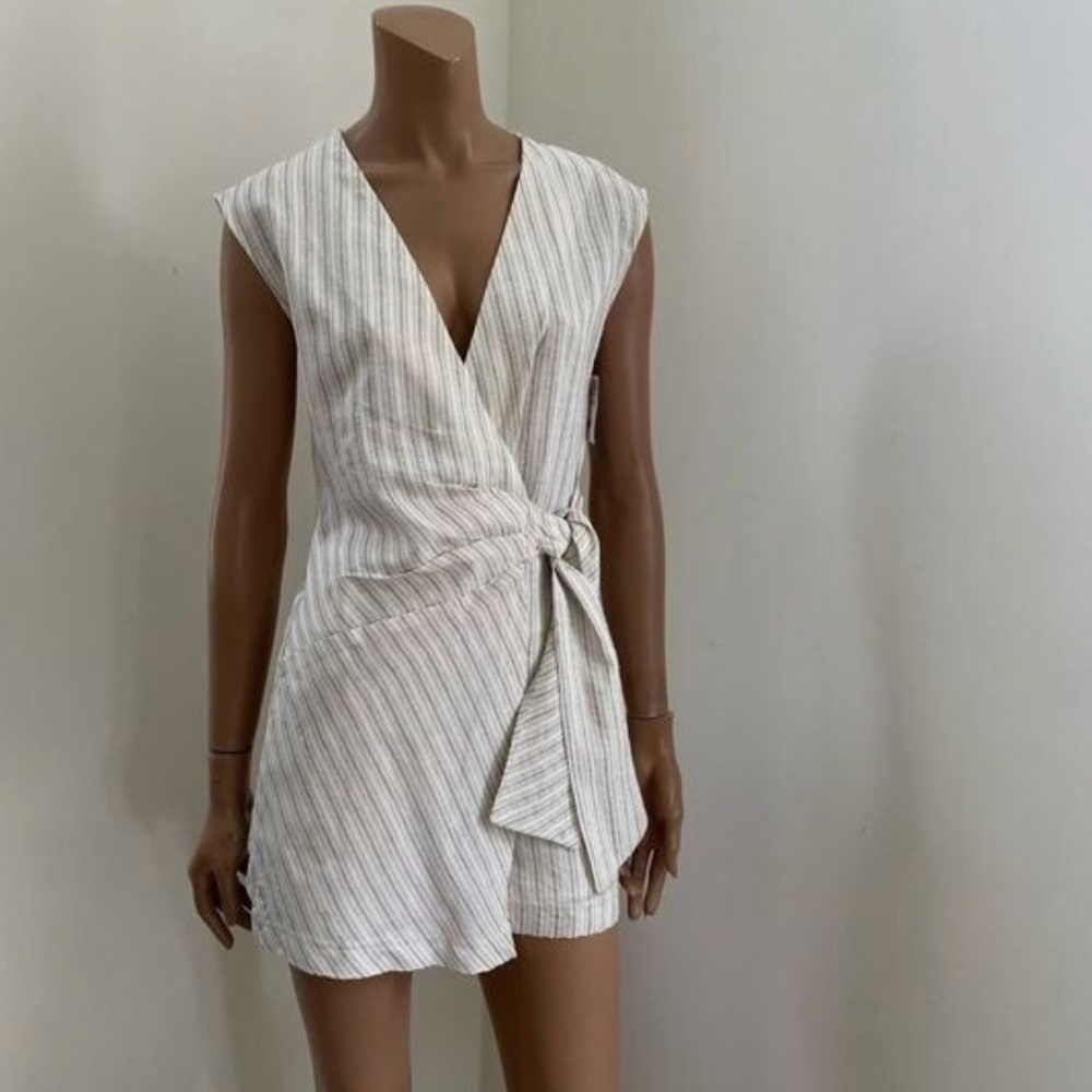 Zara ivory stripe tie short romper